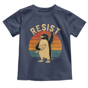 Funny Penguin Resist Toddler T Shirt Against Tariffs Retro Vintage TS02 Navy Print Your Wear