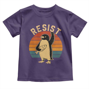 Funny Penguin Resist Toddler T Shirt Against Tariffs Retro Vintage TS02 Purple Print Your Wear