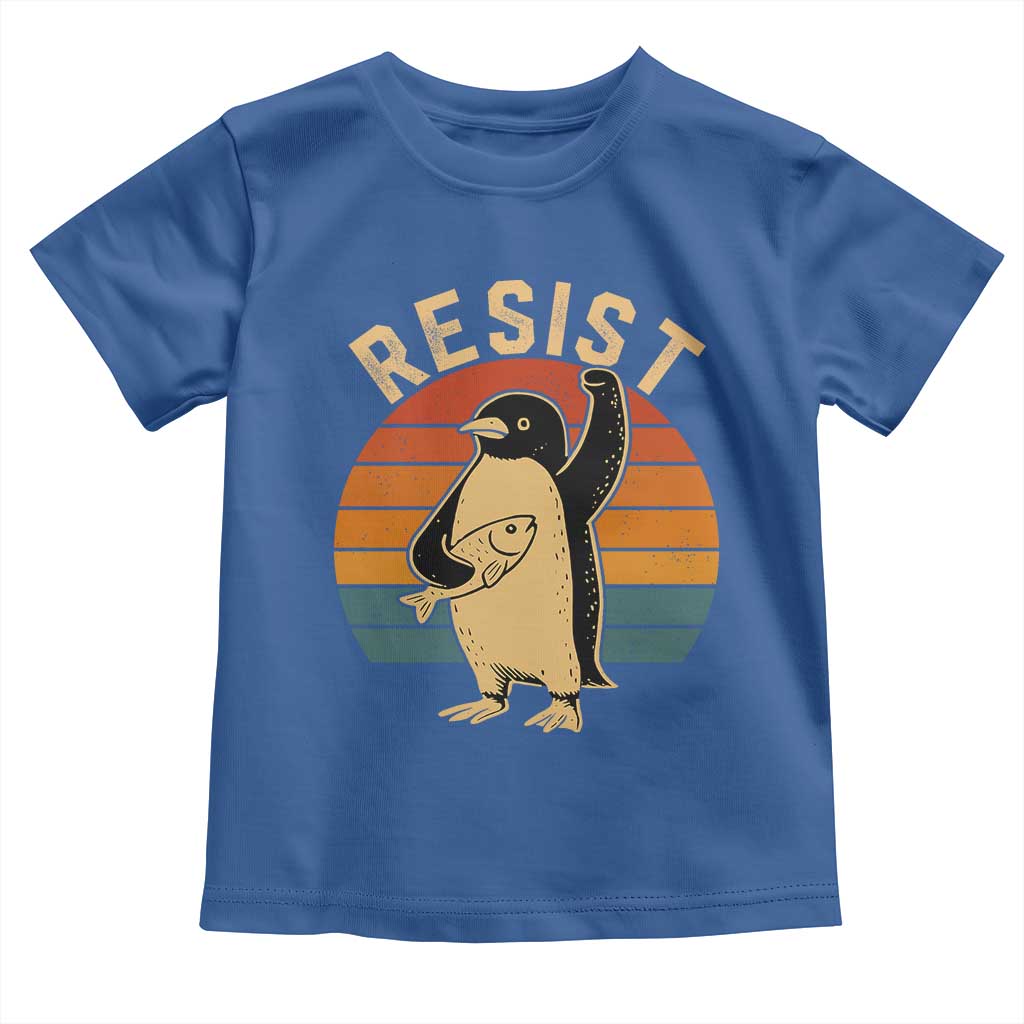 Funny Penguin Resist Toddler T Shirt Against Tariffs Retro Vintage TS02 Royal Blue Print Your Wear