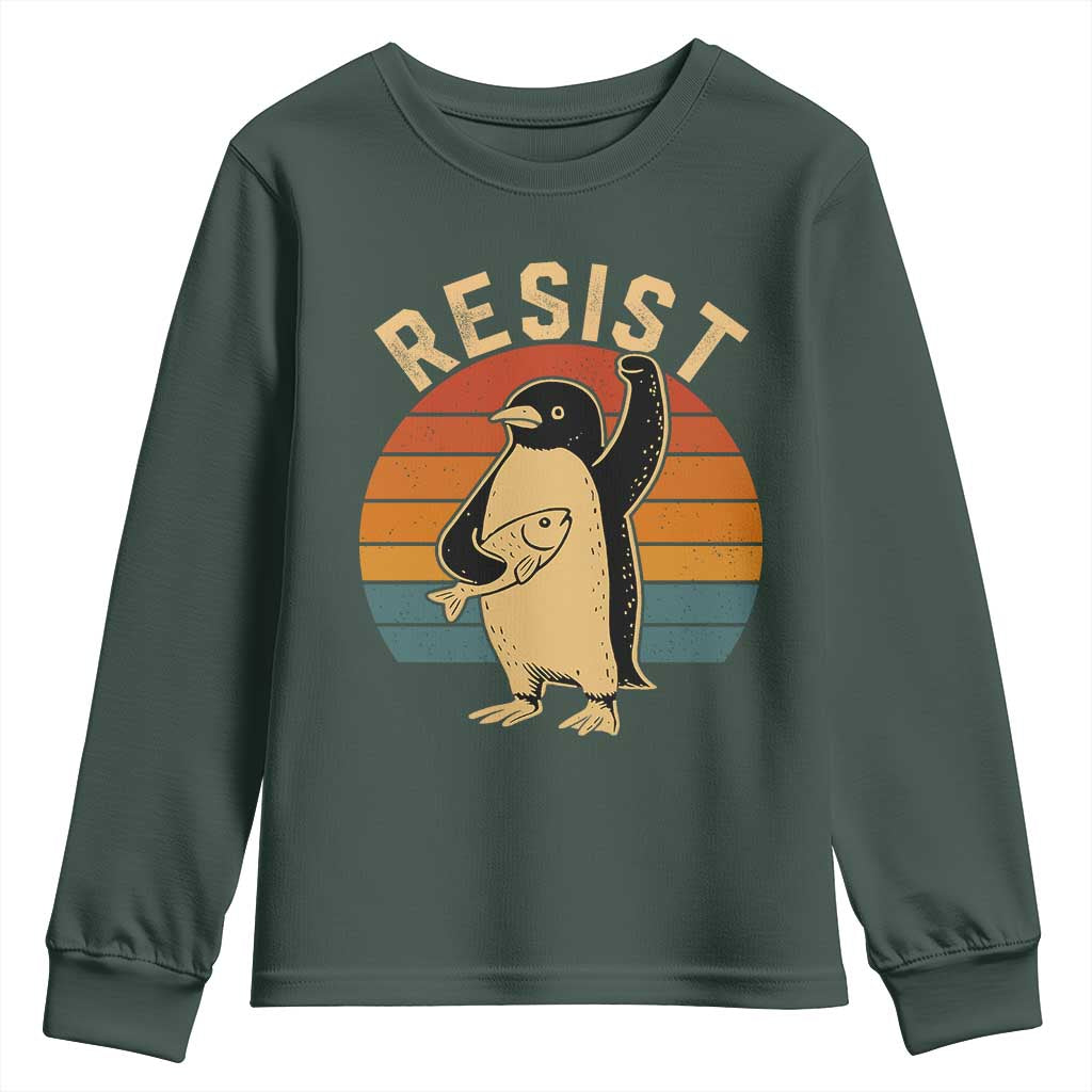 Funny Penguin Resist Youth Sweatshirt Against Tariffs Retro Vintage TS02 Dark Forest Green Print Your Wear