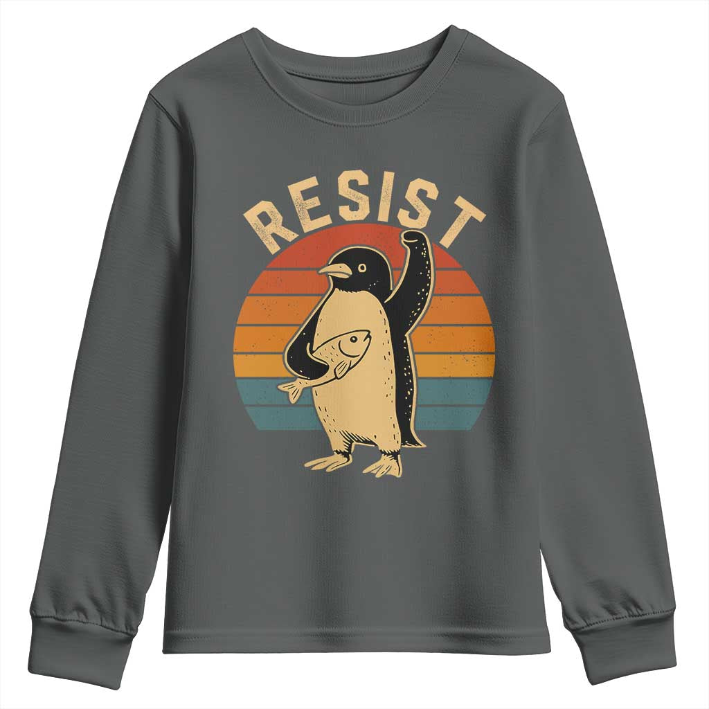 Funny Penguin Resist Youth Sweatshirt Against Tariffs Retro Vintage TS02 Dark Heather Print Your Wear