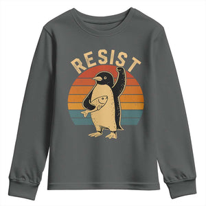 Funny Penguin Resist Youth Sweatshirt Against Tariffs Retro Vintage TS02 Dark Heather Print Your Wear