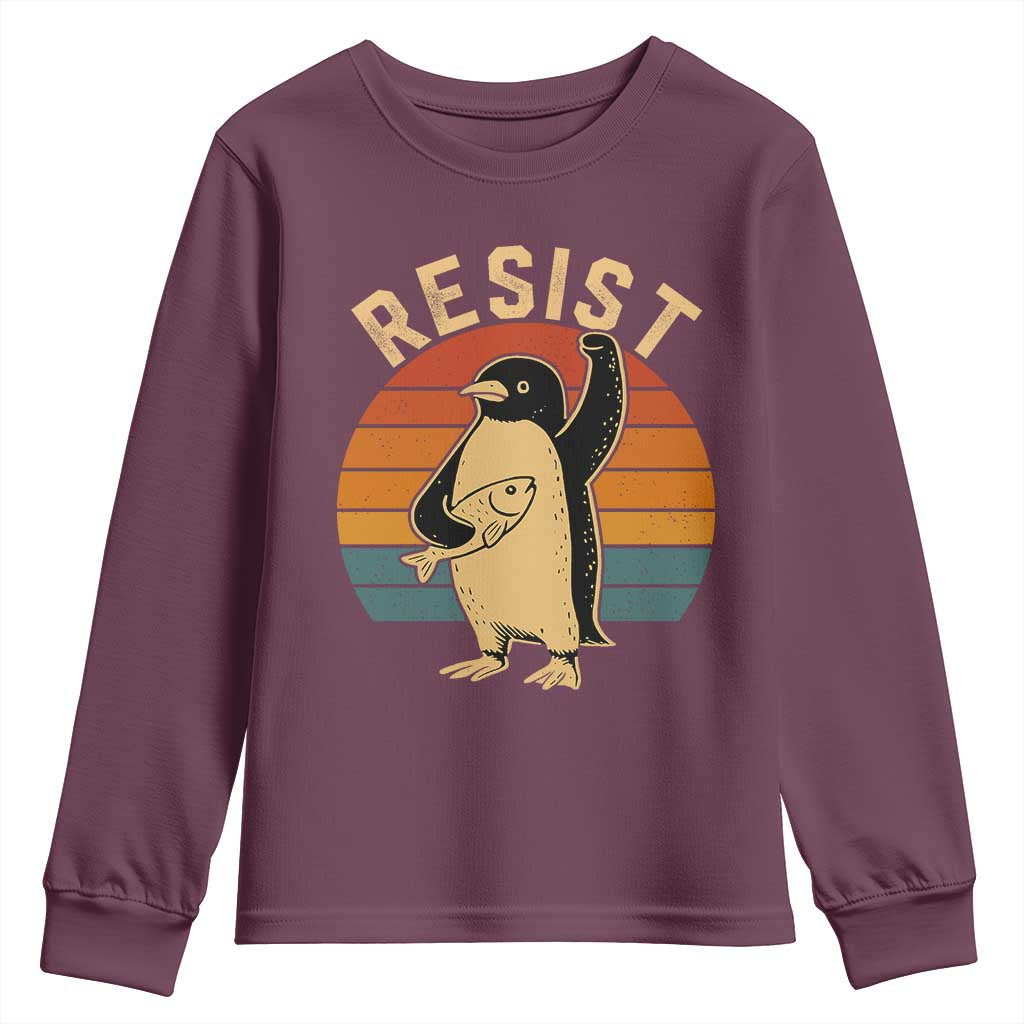Funny Penguin Resist Youth Sweatshirt Against Tariffs Retro Vintage TS02 Maroon Print Your Wear