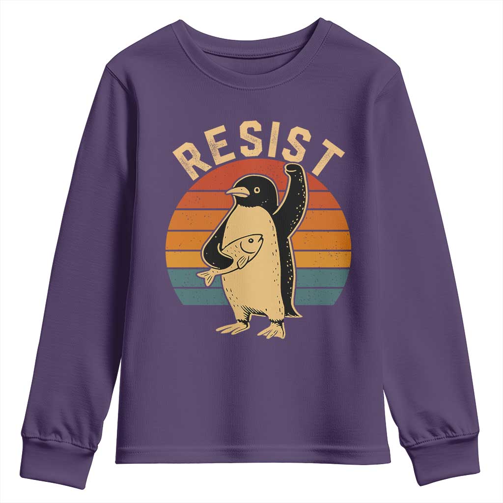Funny Penguin Resist Youth Sweatshirt Against Tariffs Retro Vintage TS02 Purple Print Your Wear