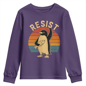 Funny Penguin Resist Youth Sweatshirt Against Tariffs Retro Vintage TS02 Purple Print Your Wear