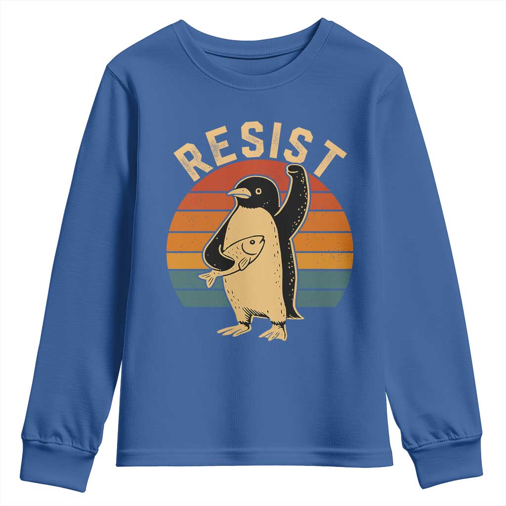 Funny Penguin Resist Youth Sweatshirt Against Tariffs Retro Vintage TS02 Royal Blue Print Your Wear