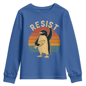 Funny Penguin Resist Youth Sweatshirt Against Tariffs Retro Vintage TS02 Royal Blue Print Your Wear