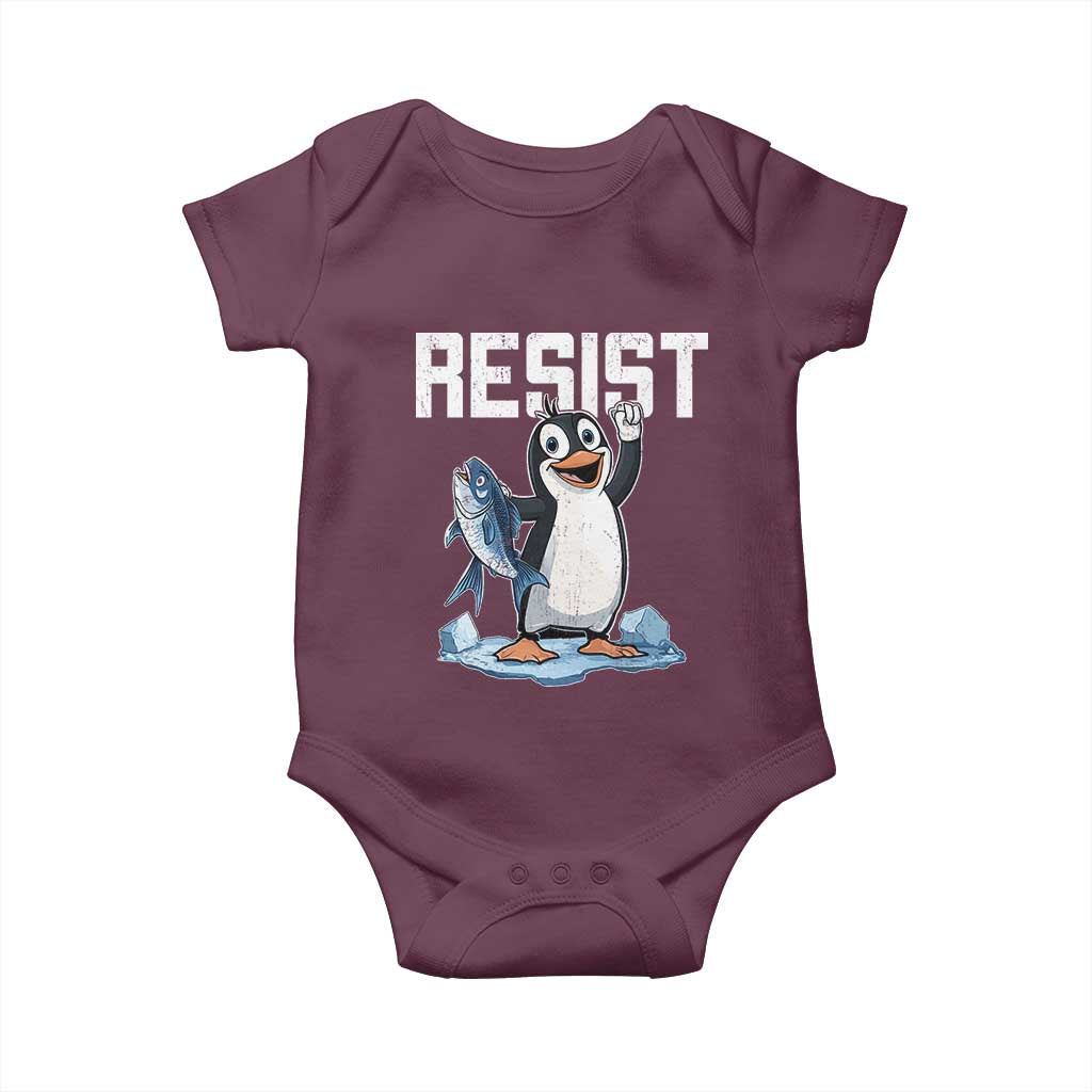 Funny Penguin Resist Baby Onesie Against Tariffs Protest TS02 Maroon Print Your Wear