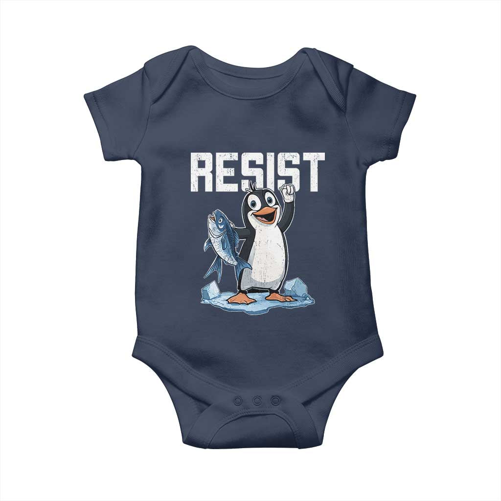 Funny Penguin Resist Baby Onesie Against Tariffs Protest TS02 Navy Print Your Wear
