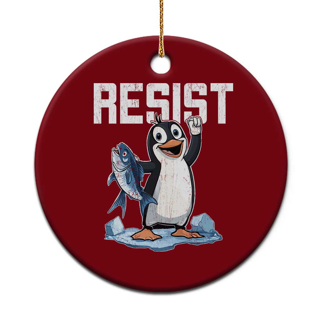 Funny Penguin Resist Ceramic Ornament Against Tariffs Protest TS02 1pc Red Print Your Wear