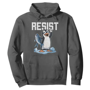 Funny Penguin Resist Hoodie Against Tariffs Protest TS02 Dark Heather Print Your Wear