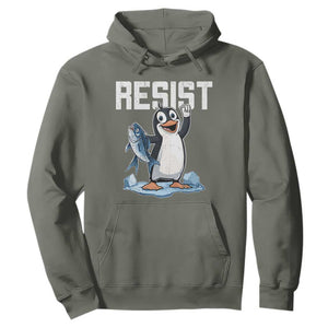 Funny Penguin Resist Hoodie Against Tariffs Protest TS02 Military Green Print Your Wear