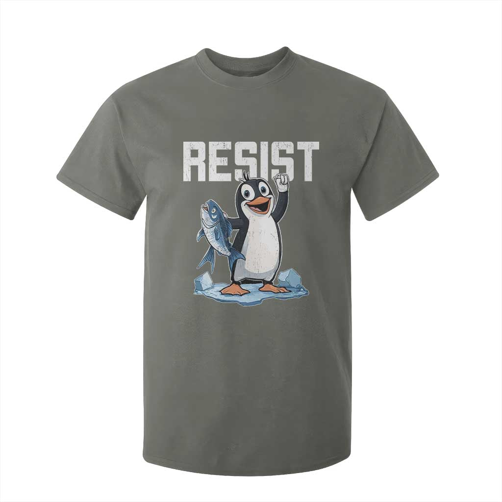 Funny Penguin Resist T Shirt For Kid Against Tariffs Protest TS02 Military Green Print Your Wear