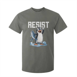 Funny Penguin Resist T Shirt For Kid Against Tariffs Protest TS02 Military Green Print Your Wear