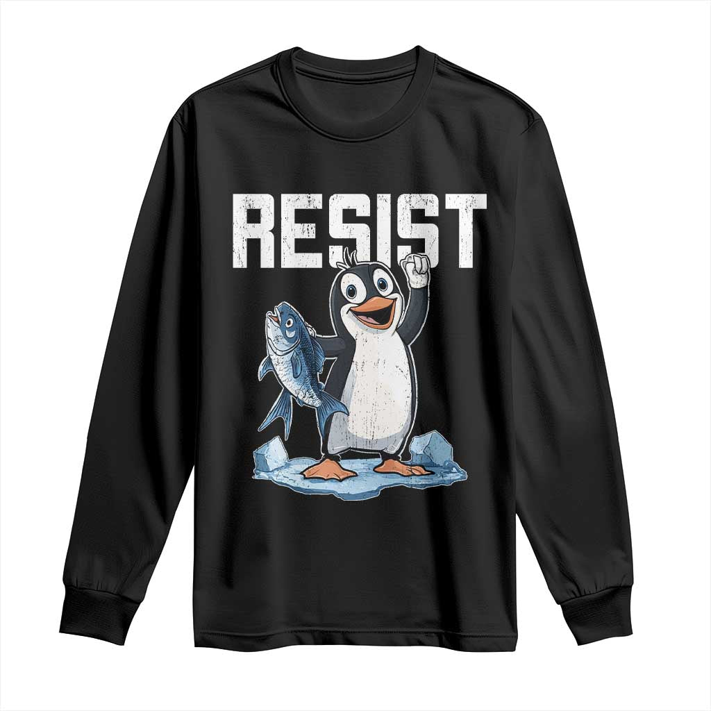 Funny Penguin Resist Long Sleeve Shirt Against Tariffs Protest TS02 Black Print Your Wear