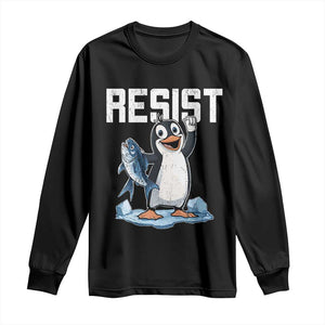 Funny Penguin Resist Long Sleeve Shirt Against Tariffs Protest TS02 Black Print Your Wear