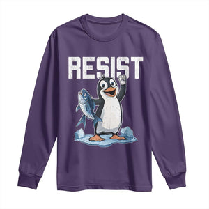 Funny Penguin Resist Long Sleeve Shirt Against Tariffs Protest TS02 Purple Print Your Wear