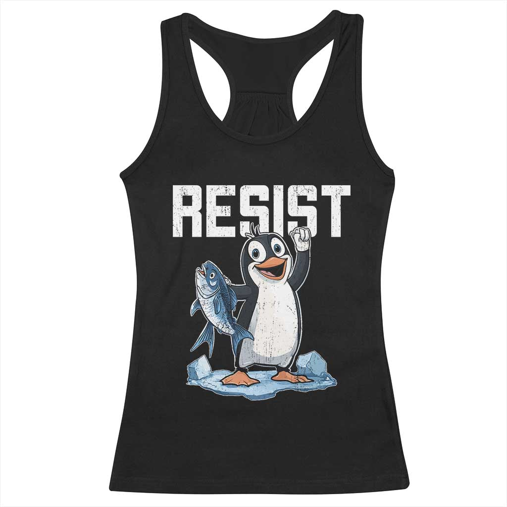 Funny Penguin Resist Racerback Tank Top Against Tariffs Protest TS02 Black Print Your Wear