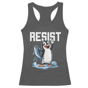 Funny Penguin Resist Racerback Tank Top Against Tariffs Protest TS02 Dark Heather Print Your Wear