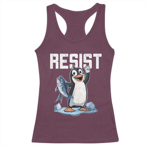Funny Penguin Resist Racerback Tank Top Against Tariffs Protest TS02 Maroon Print Your Wear