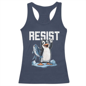 Funny Penguin Resist Racerback Tank Top Against Tariffs Protest TS02 Navy Print Your Wear