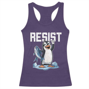 Funny Penguin Resist Racerback Tank Top Against Tariffs Protest TS02 Purple Print Your Wear