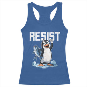 Funny Penguin Resist Racerback Tank Top Against Tariffs Protest TS02 Royal Blue Print Your Wear