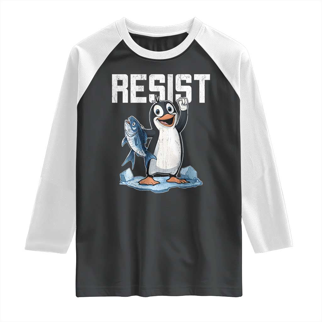 Funny Penguin Resist Raglan Shirt Against Tariffs Protest TS02 Black White Print Your Wear