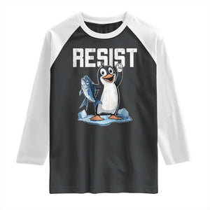 Funny Penguin Resist Raglan Shirt Against Tariffs Protest TS02 Black White Print Your Wear