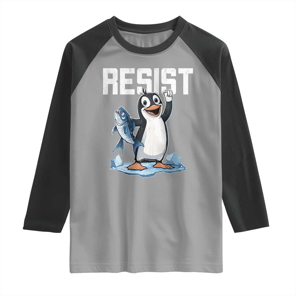 Funny Penguin Resist Raglan Shirt Against Tariffs Protest TS02 Sport Gray Black Print Your Wear