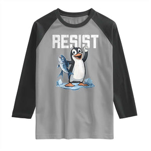 Funny Penguin Resist Raglan Shirt Against Tariffs Protest TS02 Sport Gray Black Print Your Wear