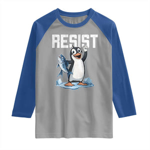 Funny Penguin Resist Raglan Shirt Against Tariffs Protest TS02 Sport Gray Royal Print Your Wear