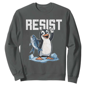Funny Penguin Resist Sweatshirt Against Tariffs Protest TS02 Dark Heather Print Your Wear