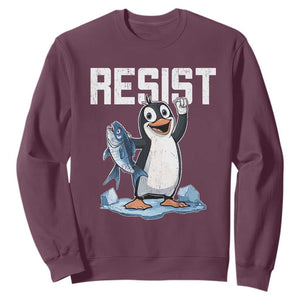 Funny Penguin Resist Sweatshirt Against Tariffs Protest TS02 Maroon Print Your Wear