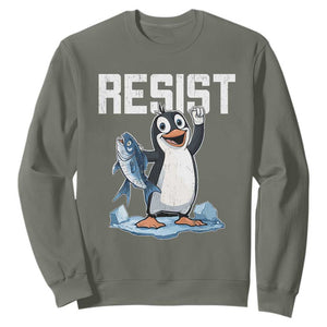 Funny Penguin Resist Sweatshirt Against Tariffs Protest TS02 Military Green Print Your Wear