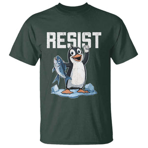 Funny Penguin Resist T Shirt Against Tariffs Protest TS02 Dark Forest Green Print Your Wear