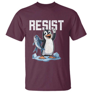 Funny Penguin Resist T Shirt Against Tariffs Protest TS02 Maroon Print Your Wear