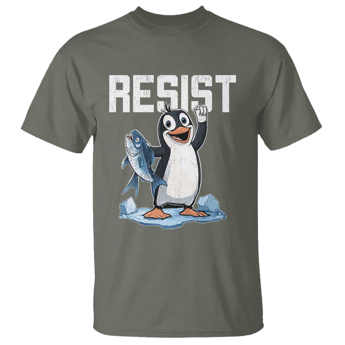 Funny Penguin Resist T Shirt Against Tariffs Protest TS02 Military Green Print Your Wear