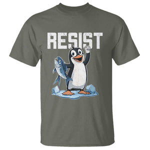 Funny Penguin Resist T Shirt Against Tariffs Protest TS02 Military Green Print Your Wear