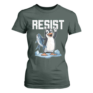 Funny Penguin Resist T Shirt For Women Against Tariffs Protest TS02 Dark Forest Green Print Your Wear