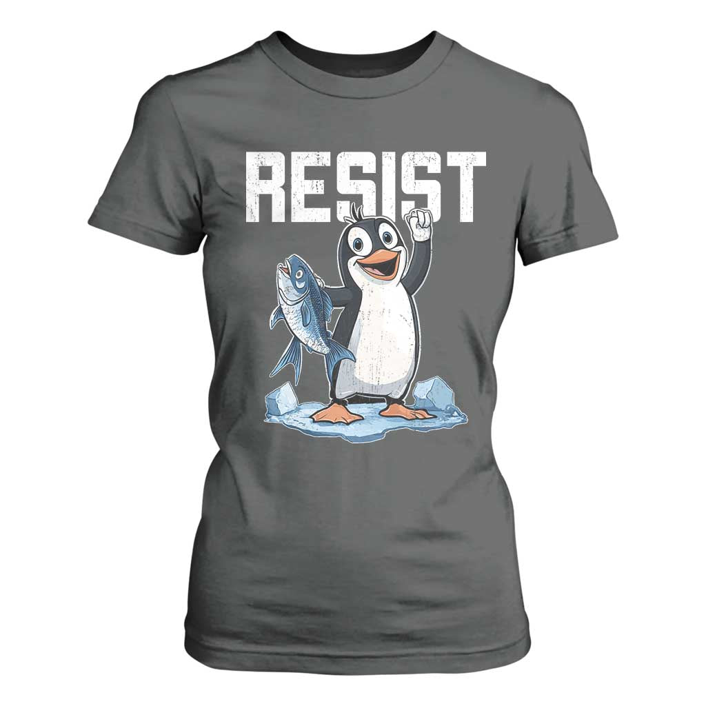 Funny Penguin Resist T Shirt For Women Against Tariffs Protest TS02 Dark Heather Print Your Wear