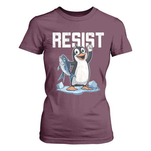 Funny Penguin Resist T Shirt For Women Against Tariffs Protest TS02 Maroon Print Your Wear