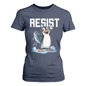Funny Penguin Resist T Shirt For Women Against Tariffs Protest TS02 Navy Print Your Wear