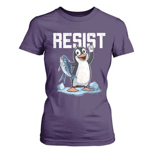 Funny Penguin Resist T Shirt For Women Against Tariffs Protest TS02 Purple Print Your Wear