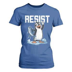 Funny Penguin Resist T Shirt For Women Against Tariffs Protest TS02 Royal Blue Print Your Wear
