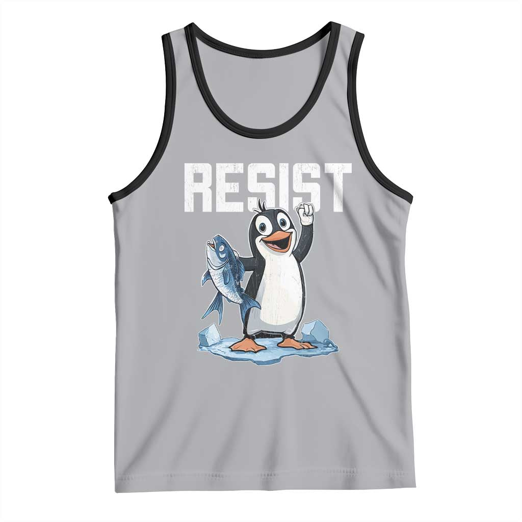 Funny Penguin Resist Tank Top Against Tariffs Protest TS02 Athletic Heather Black Print Your Wear