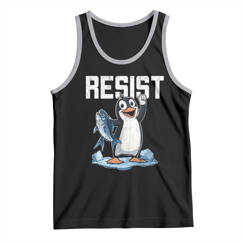 Funny Penguin Resist Tank Top Against Tariffs Protest TS02 Black Athletic Heather Print Your Wear