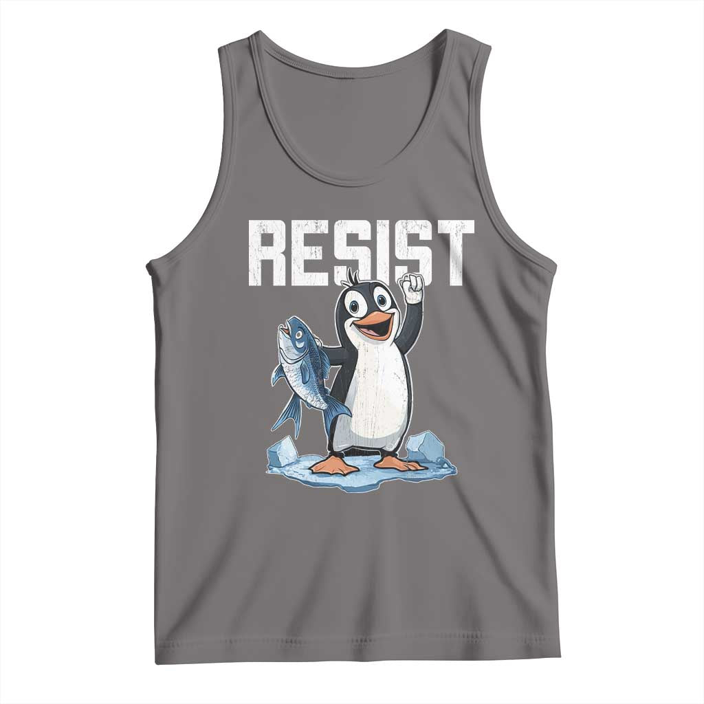 Funny Penguin Resist Tank Top Against Tariffs Protest TS02 Deep Heather Print Your Wear