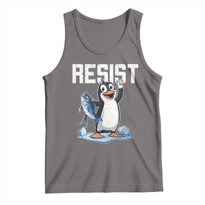 Funny Penguin Resist Tank Top Against Tariffs Protest TS02 Deep Heather Print Your Wear