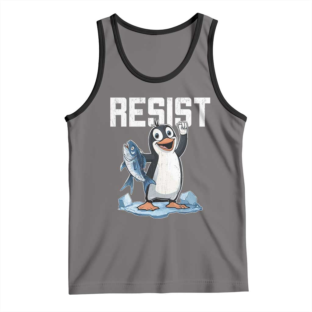 Funny Penguin Resist Tank Top Against Tariffs Protest TS02 Deep Heather Black Print Your Wear